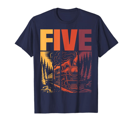 Vintage Train 5th Birthday Five Year Old Boys Locomotive T-Shirt