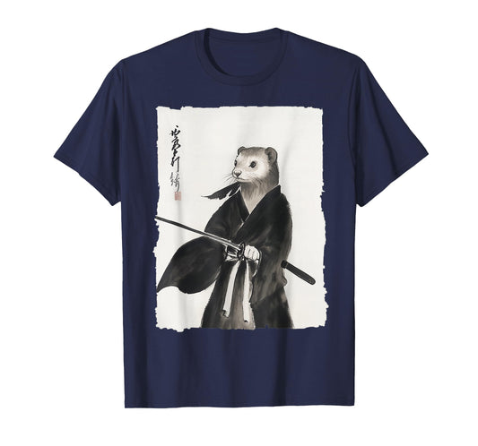 Ferret Samurai Janpanese Vintage Warrior Art Anime Graphic T-Shirt
