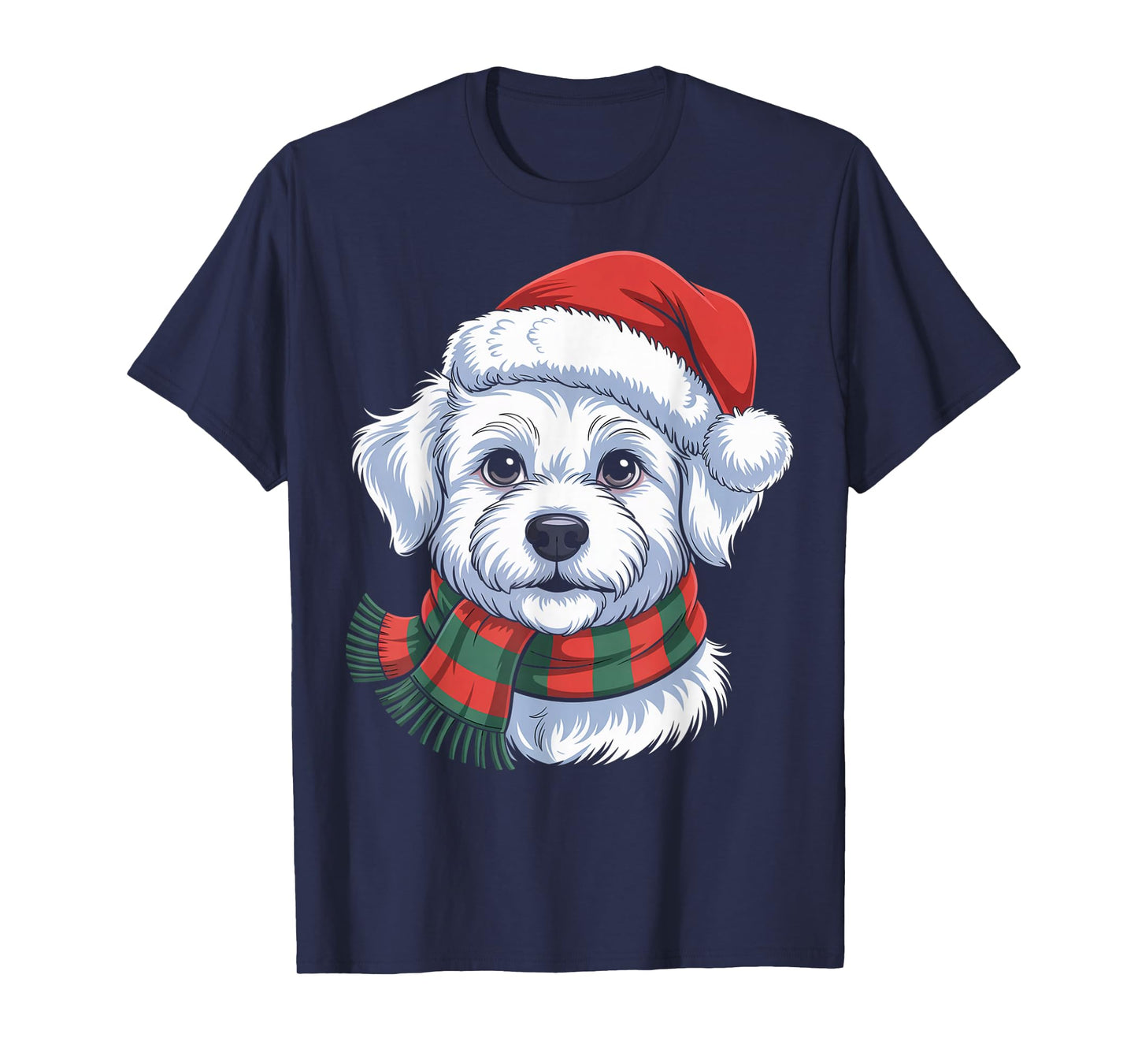 Cute Christmas Dog in Santa Hat and Scarf Holiday Outfit T-Shirt