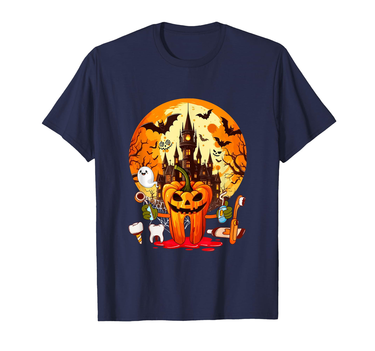 Halloween Dentist Tooth Horror Carved Pumpkin Dental Squad T-Shirt