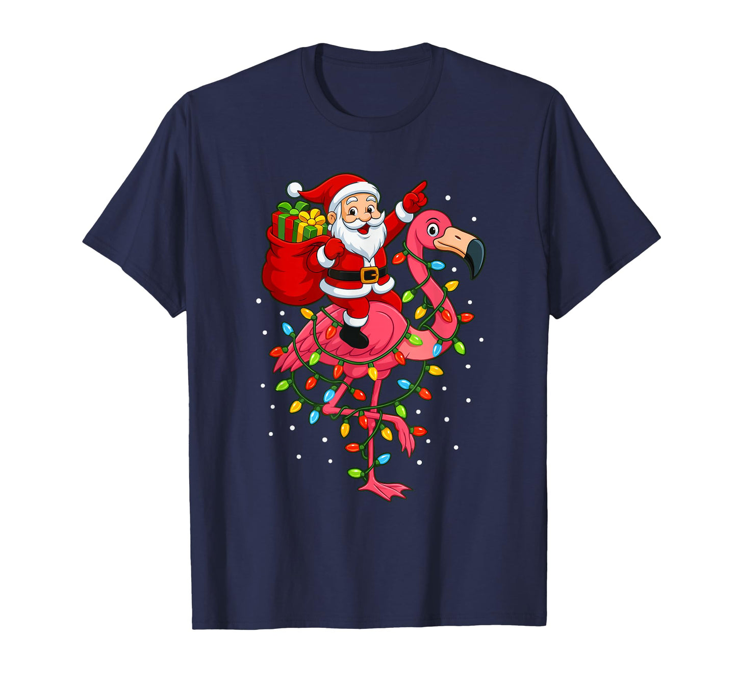 Pink Flamingo Christmas Santa Cute Flamingos Holiday Decor T-Shirt