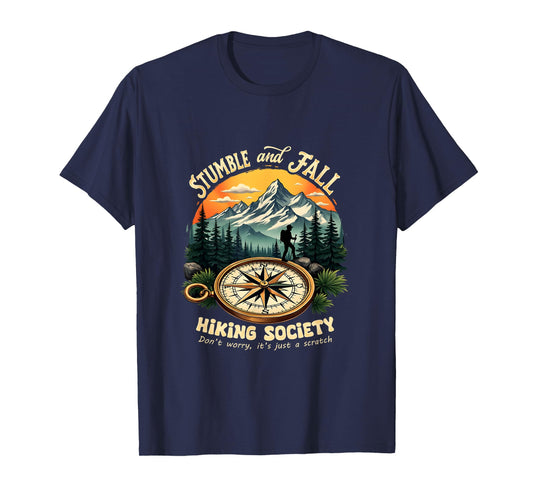 Retro Vintage Hiking and Climbing Costume Vintage Stumble And Fall Hiking Society Don't Worry Hiking T-Shirt - Unisex-Adults, Black, Small, Short Sleeve, Polyester 100%, Nature-T-Shirt