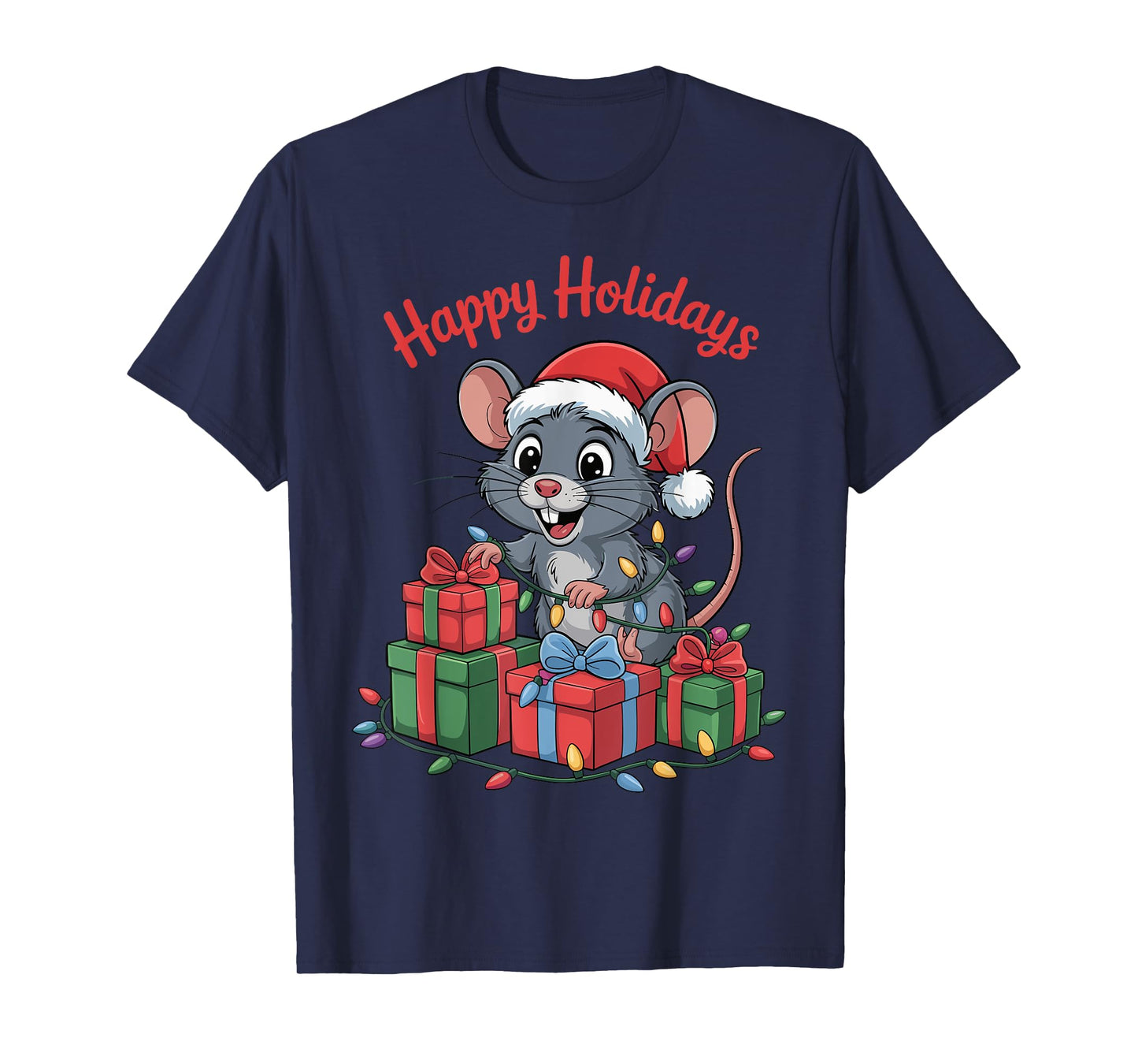 Funny Rat Santa Hat Animals Lovers Ugly Christmas Pajamas T-Shirt