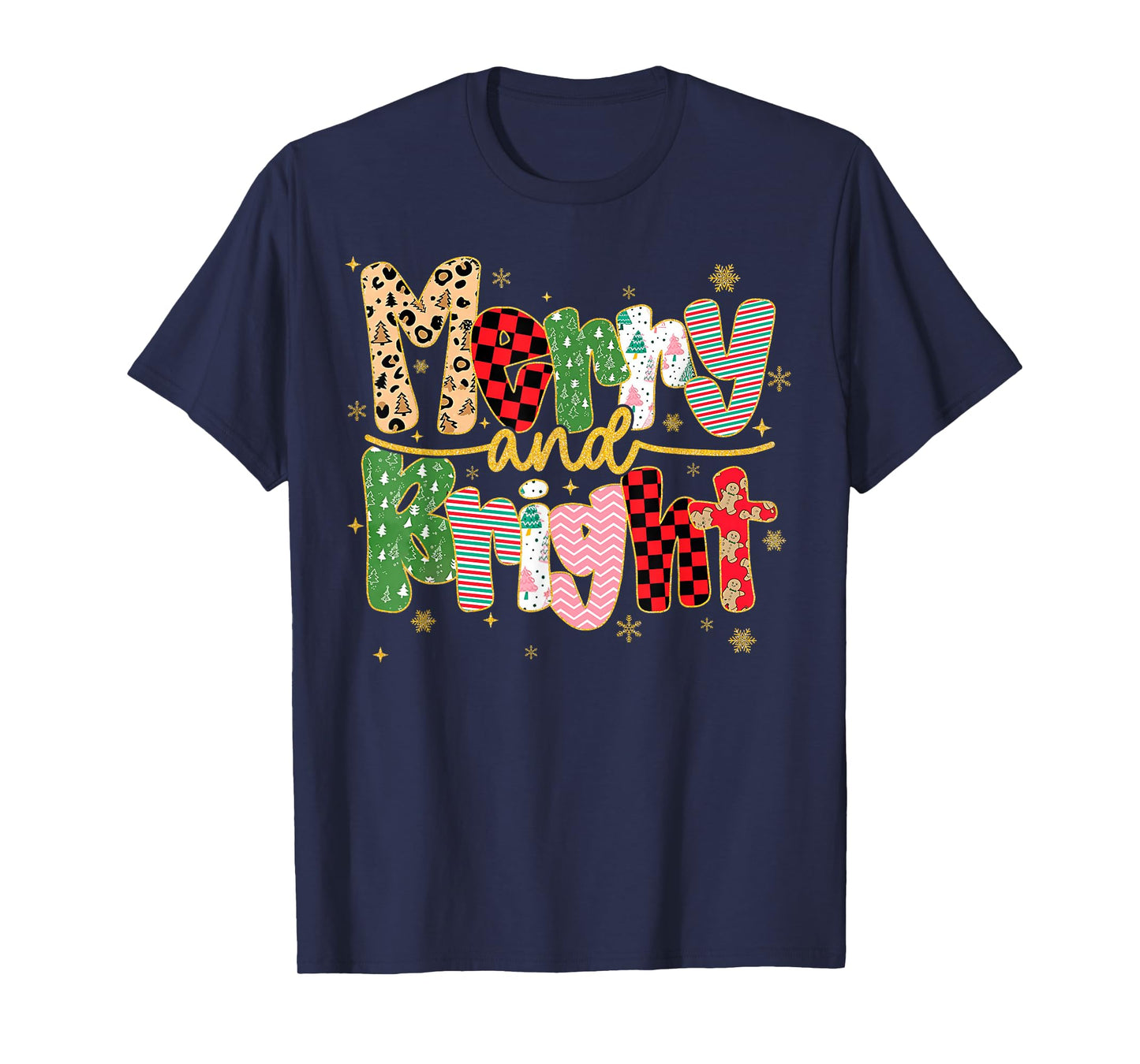 Merry and Bright Santa Hat Christmas Lights Family Men Women T-Shirt