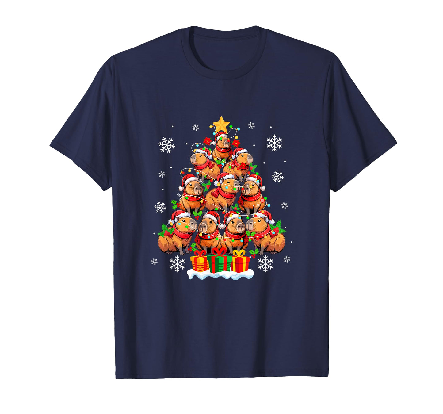 Group Santa Capybaras As Xmas Tree Colorful Lights Lover Kid T-Shirt