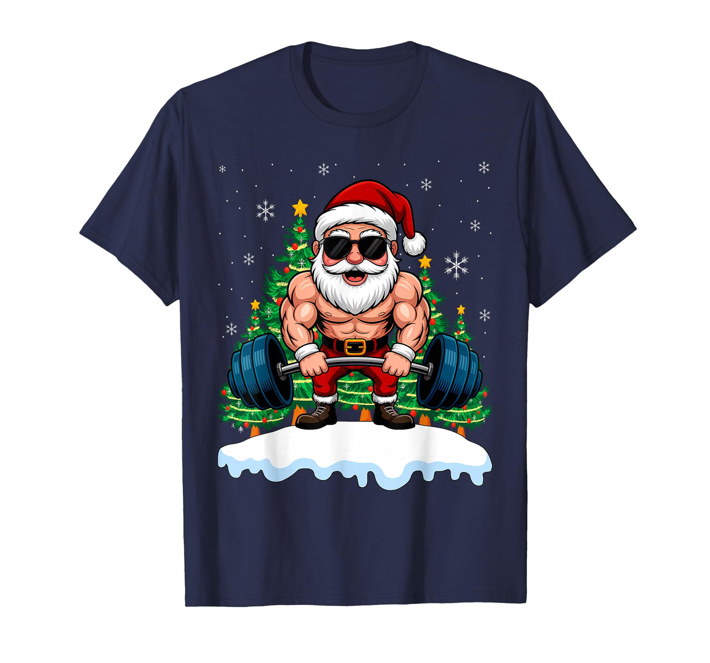 Santa Weightlifting Christmas Fitness Gym Deadlift Xmas Men T-Shirt