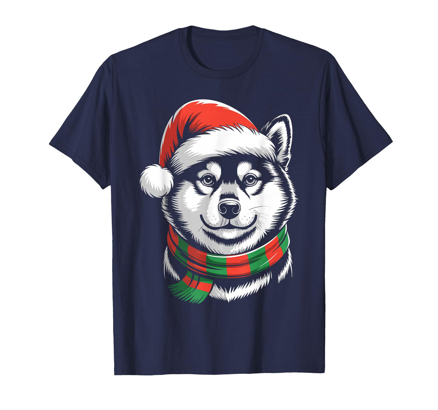 Shiba Inu Dog Xmas Santa Hat Scarf Christmas Costume T-Shirt
