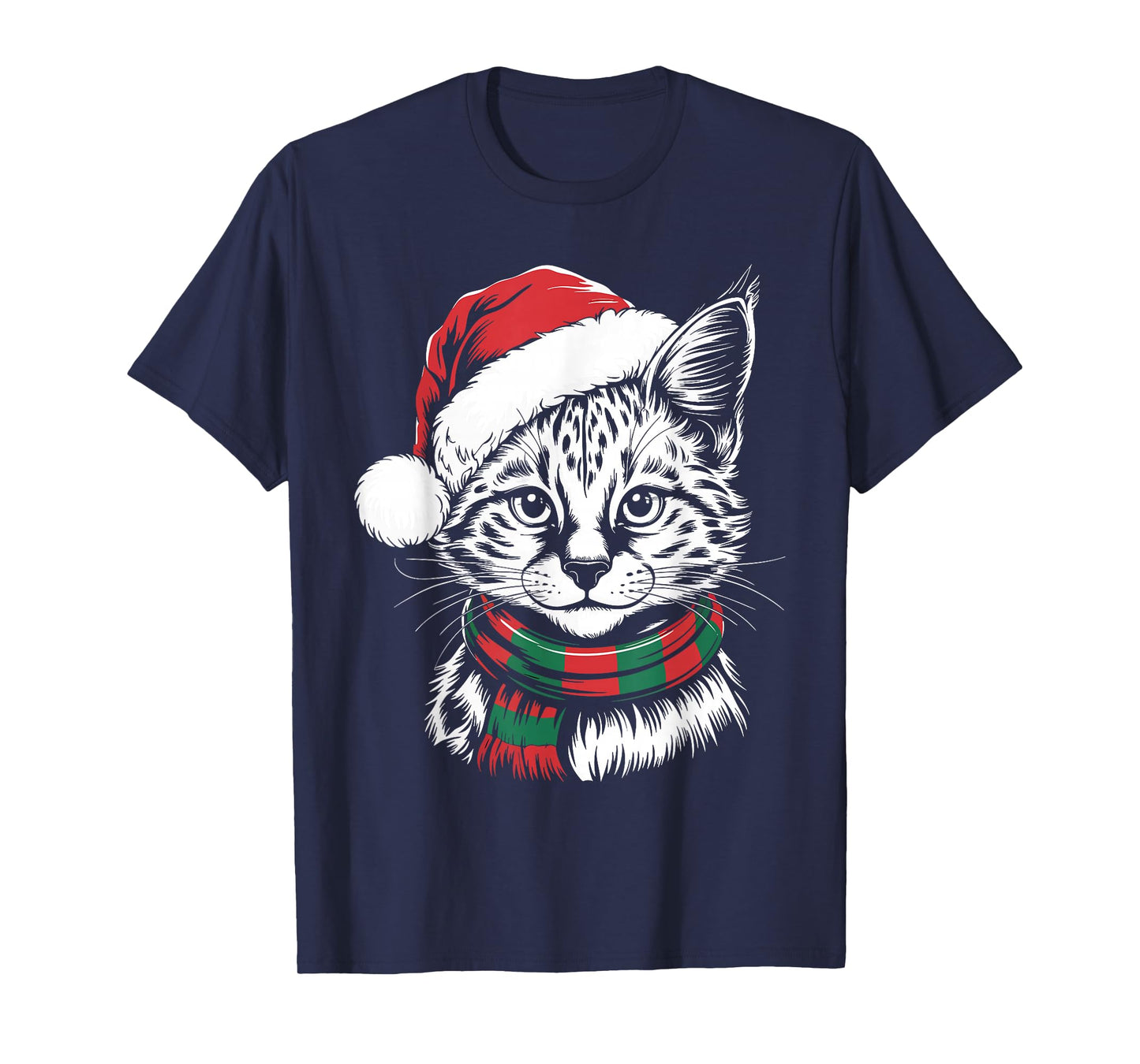 Serval Xmas Santa Hat Scarf Christmas Costume T-Shirt