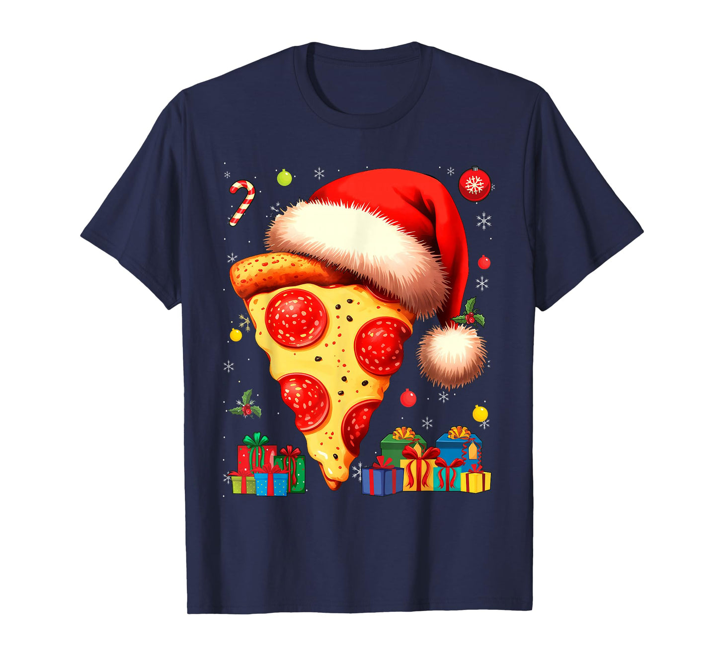 Santa Claus Hat Pepperoni Pizza Slice Christmas Holiday Food T-Shirt