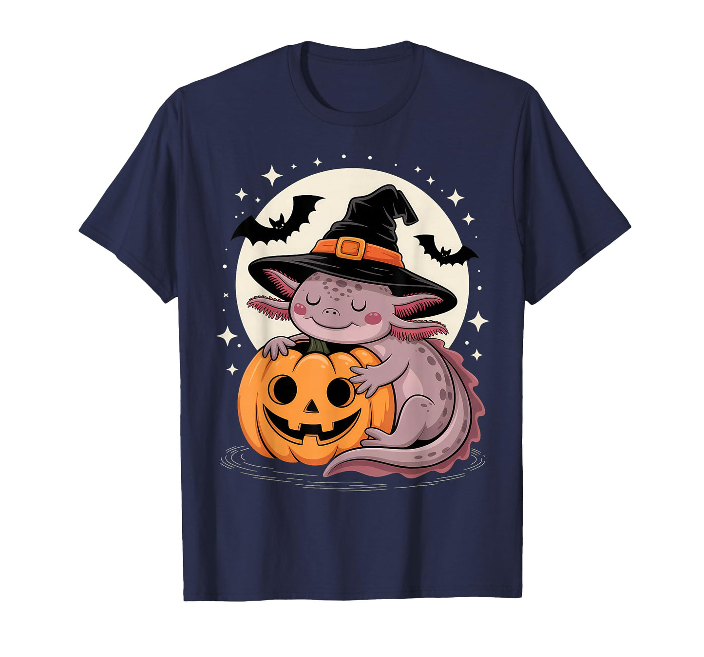 Halloween Axolotl Witch Hat Pumpkin Spooky T-Shirt