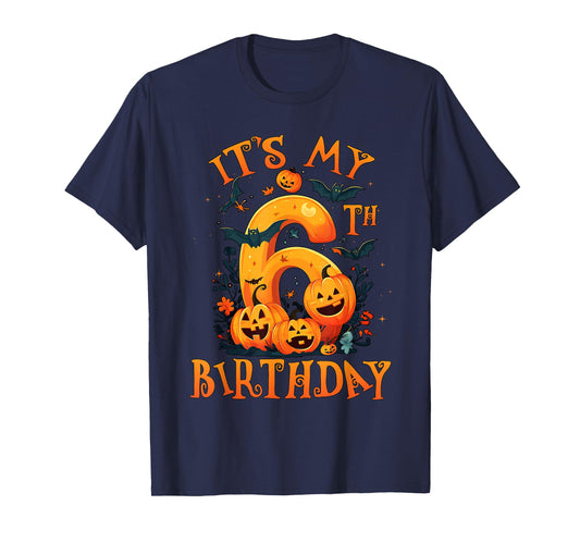 Boo It's My 6th Birthday Halloween Pumpkin 6 Years Old T-Shirt