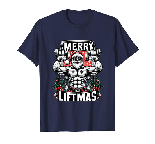 Merry Liftmas Christmas Fitness Madness Gym Santa Deadlift T-Shirt