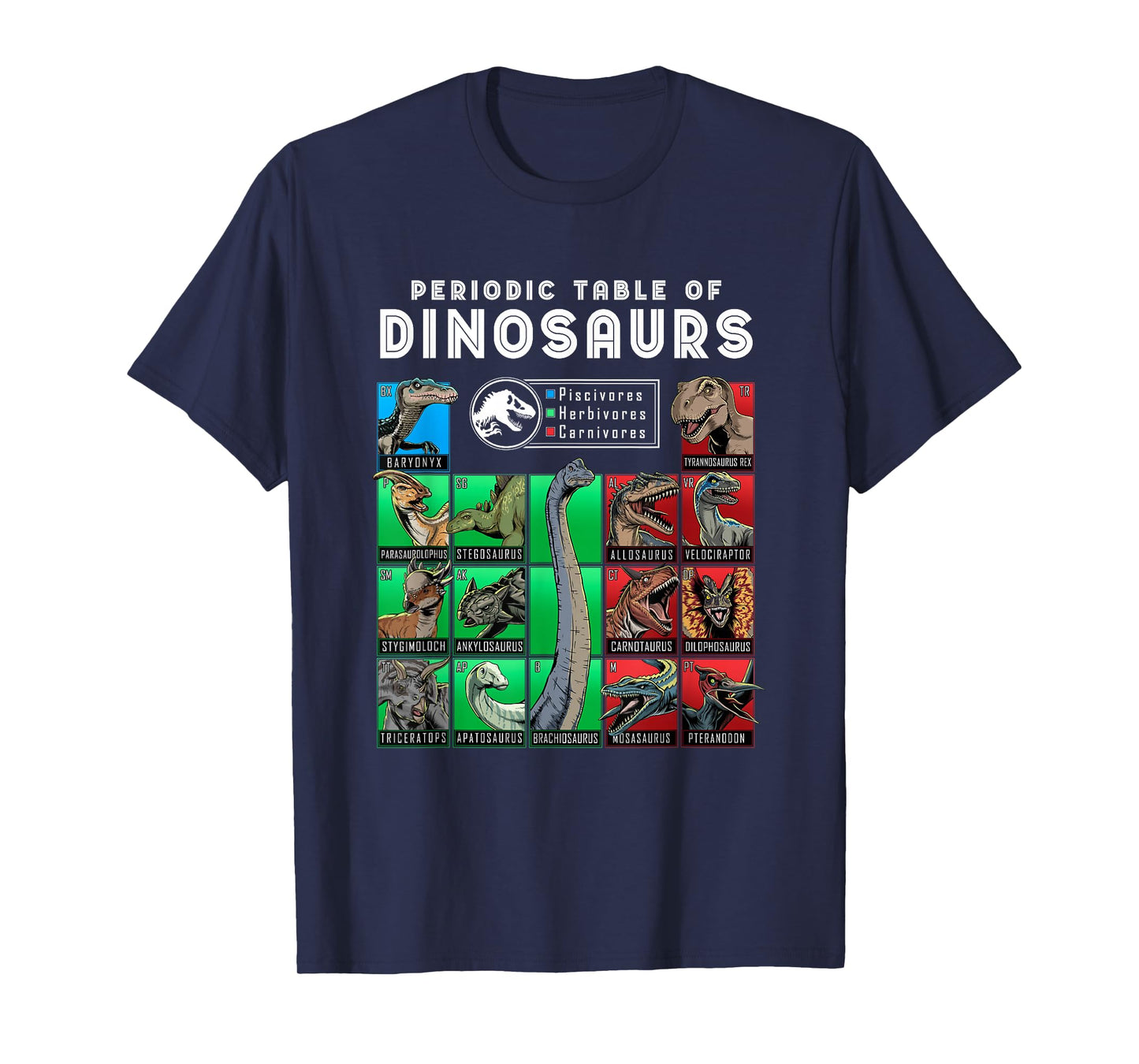 Jurassic World Neon Colorful Periodic Table Of Dinosaurs T-Shirt