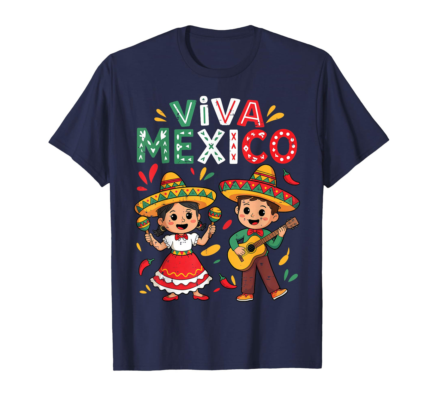 Viva Mexico Guitar Boy Girl Mexican Independence Day Kid T-Shirt