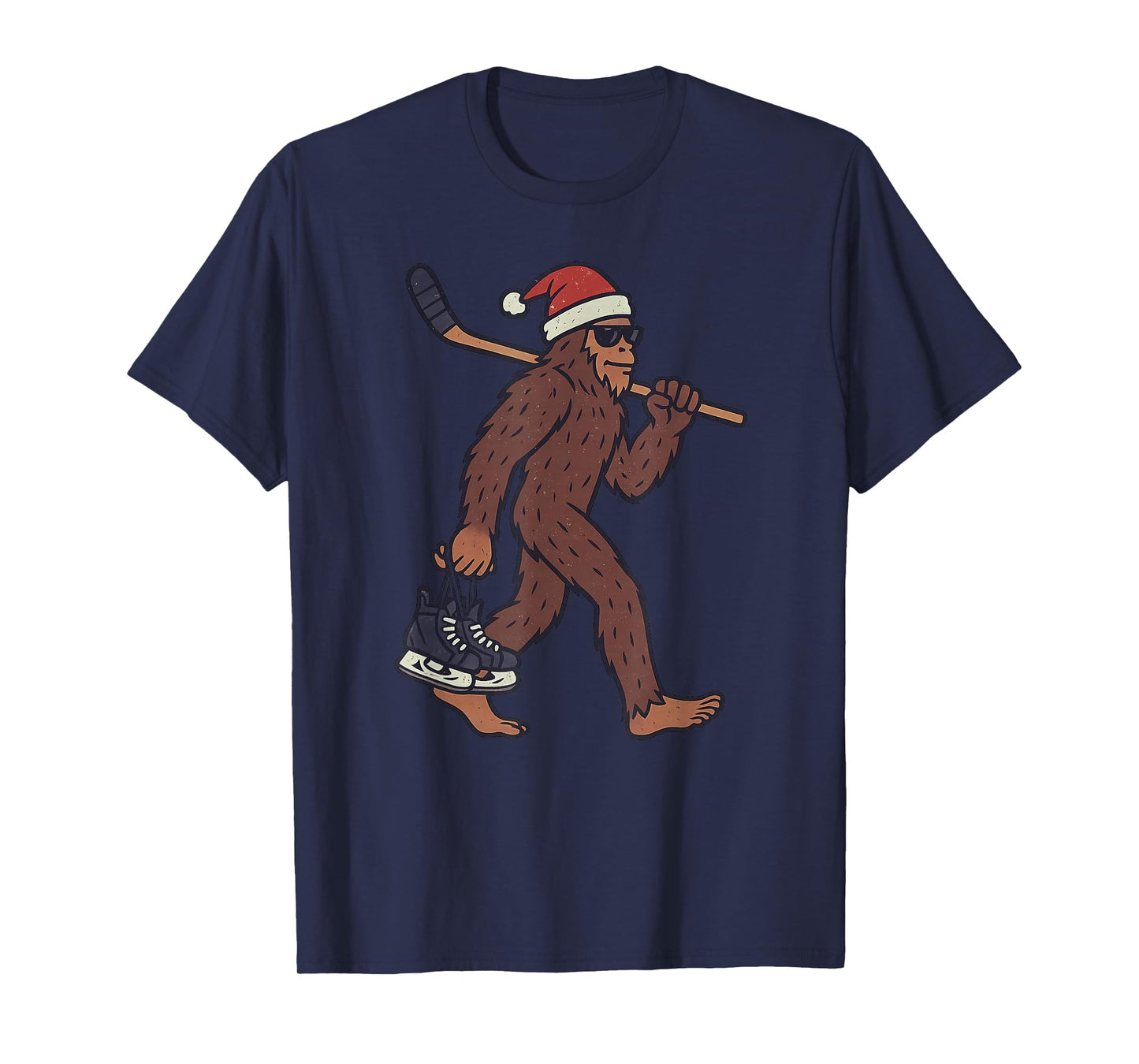 Sasquatch Playing Ice Hockey Christmas Vintage Funny Xmas T-Shirt