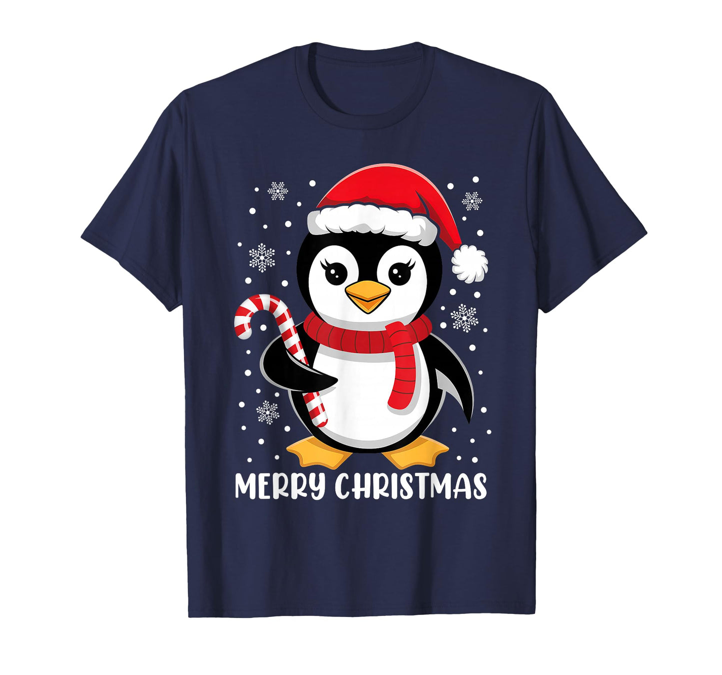 Merry Christmas Lights Red Santa Hat Family Xmas Penguin T-Shirt