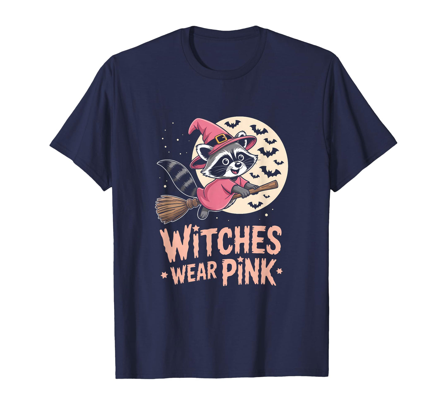 Witches Wear Pink Breast Cancer Witch Raccoon Halloween T-Shirt