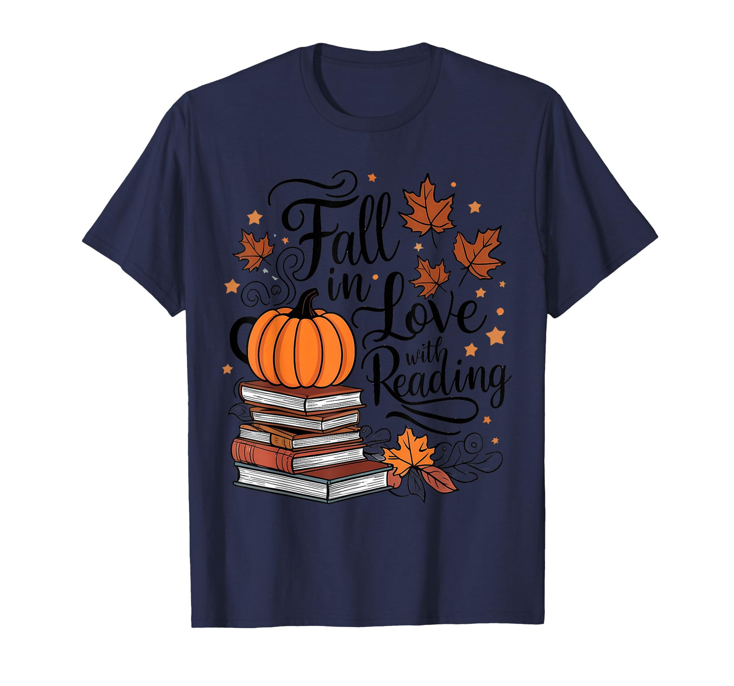 Fall In Love With Reading Book Autumn Pumpkins And Teachers T-Shirt