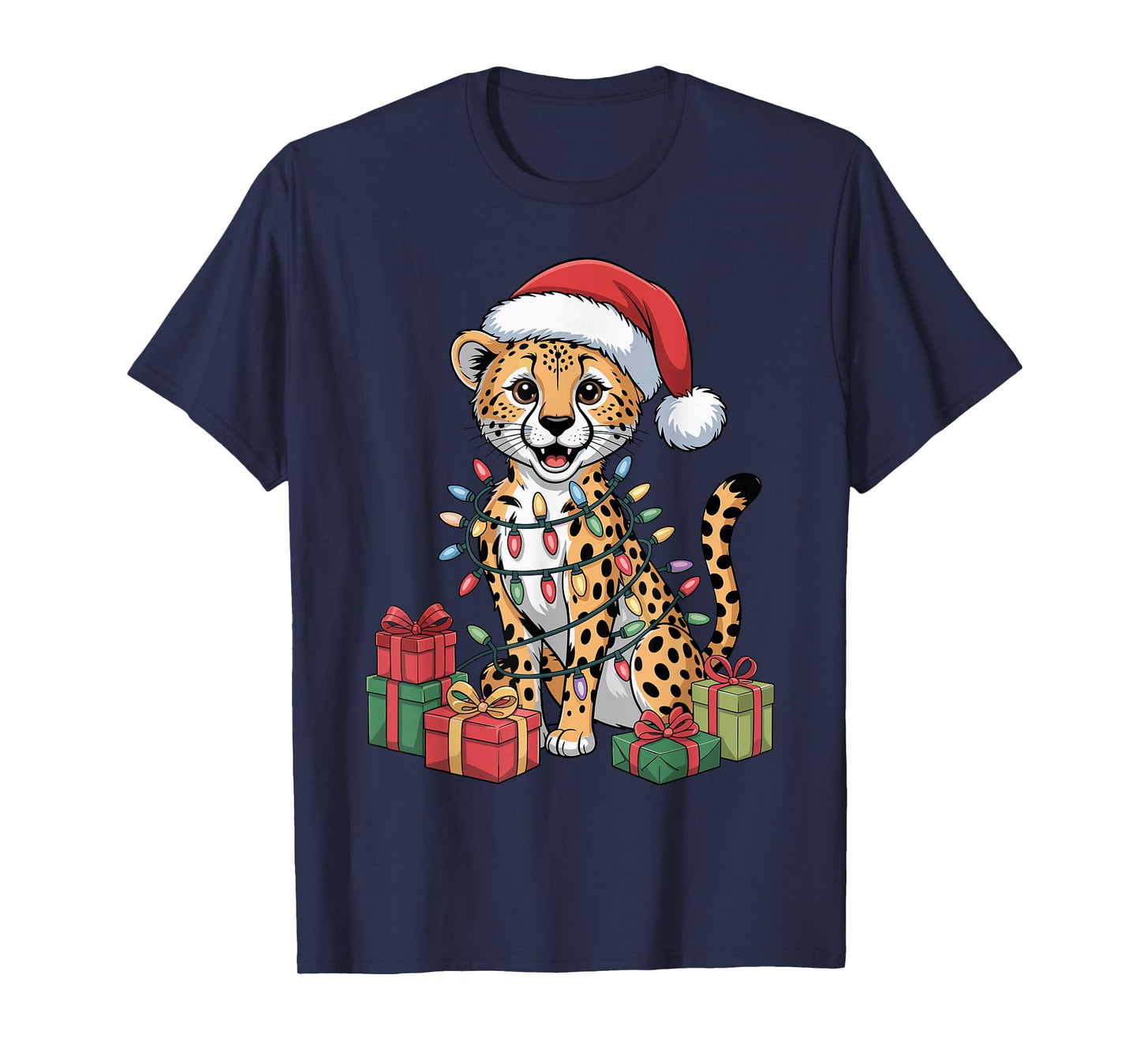 Cheetah Santa Hat Christmas Design Funny Wild Animal Lovers T-Shirt