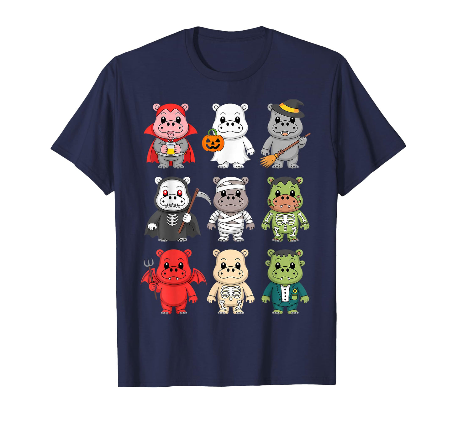 Funny Hippo Ghost Witch Zombie Halloween Costume Boys Girls T-Shirt