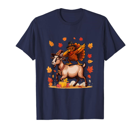 Dabbing Turkey On Goat Thanksgiving Autumn Pilgrim Farmer T-Shirt