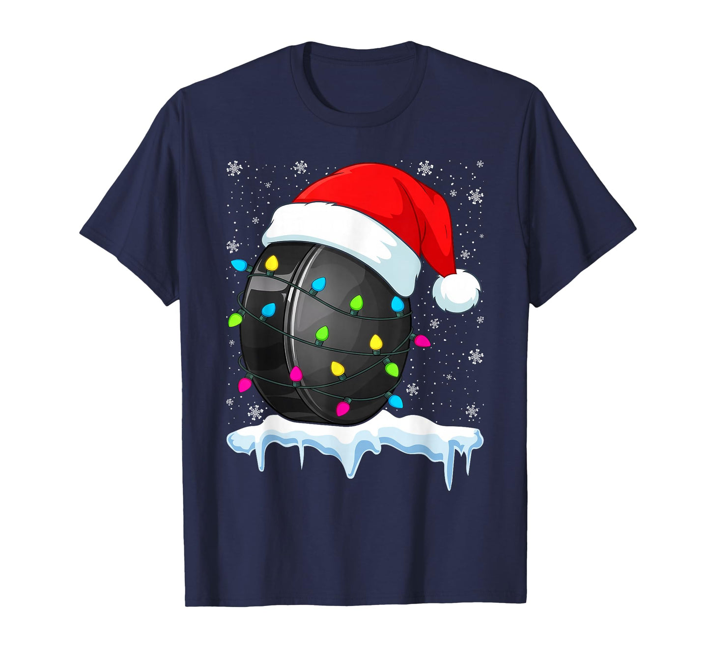 Funny Christmas Santa Hat Hockey Sport Xmas Boys Men T-Shirt