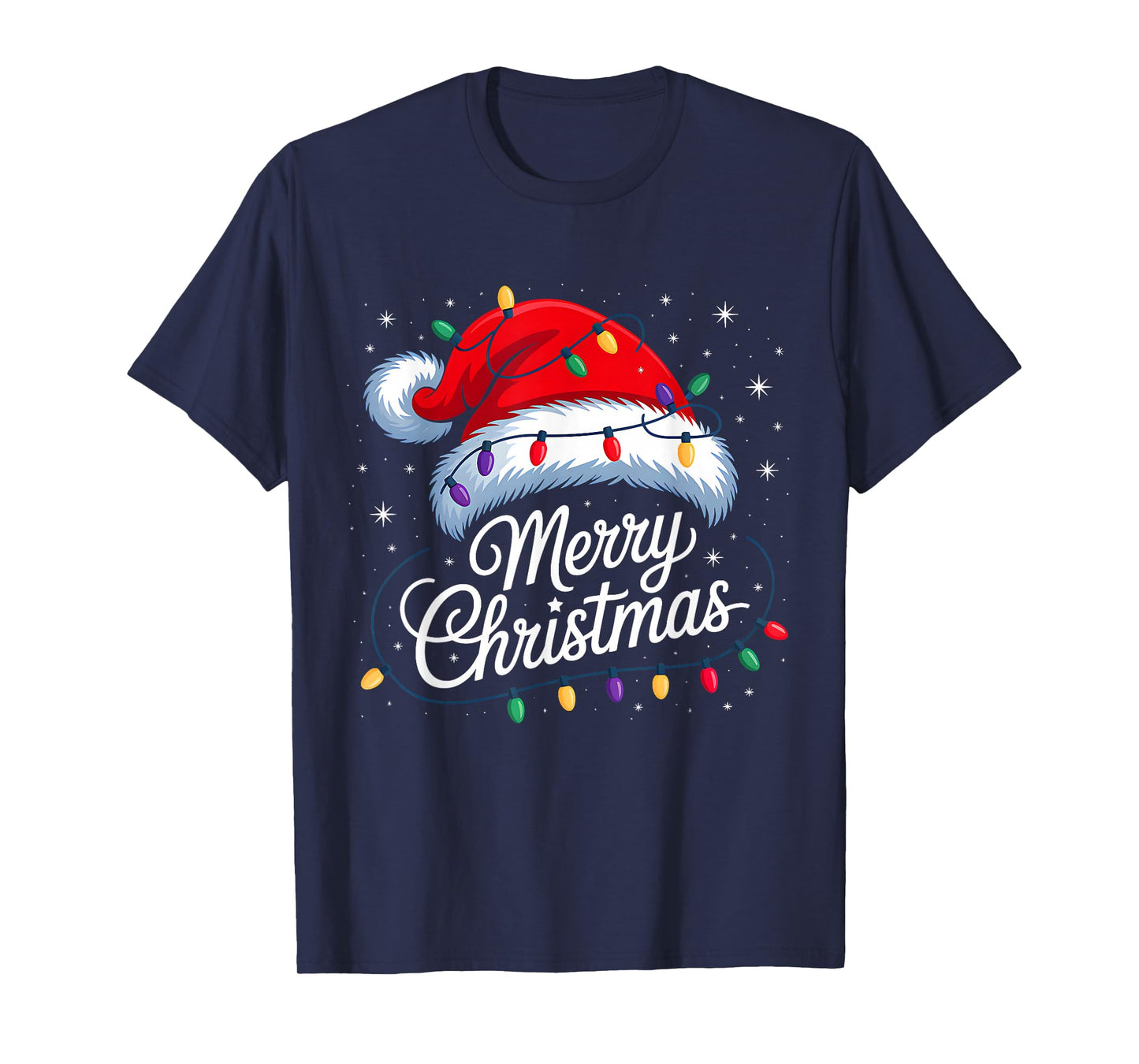 Merry Christmas Lights Red Santa Hat Xmas Family Men Women T-Shirt
