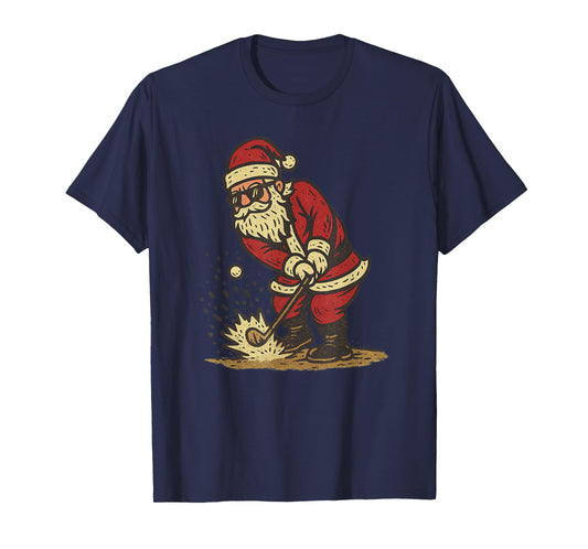 Santa Playing Golf Christmas Vintage Funny Xmas T-Shirt