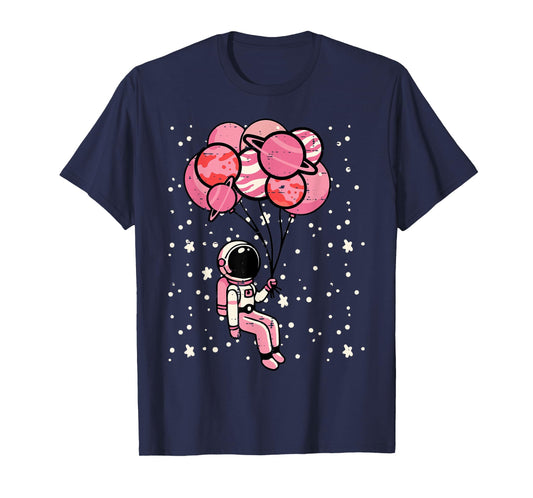 Astronaut Balloon Planets Space Galaxy Girls Kids Toddler T-Shirt