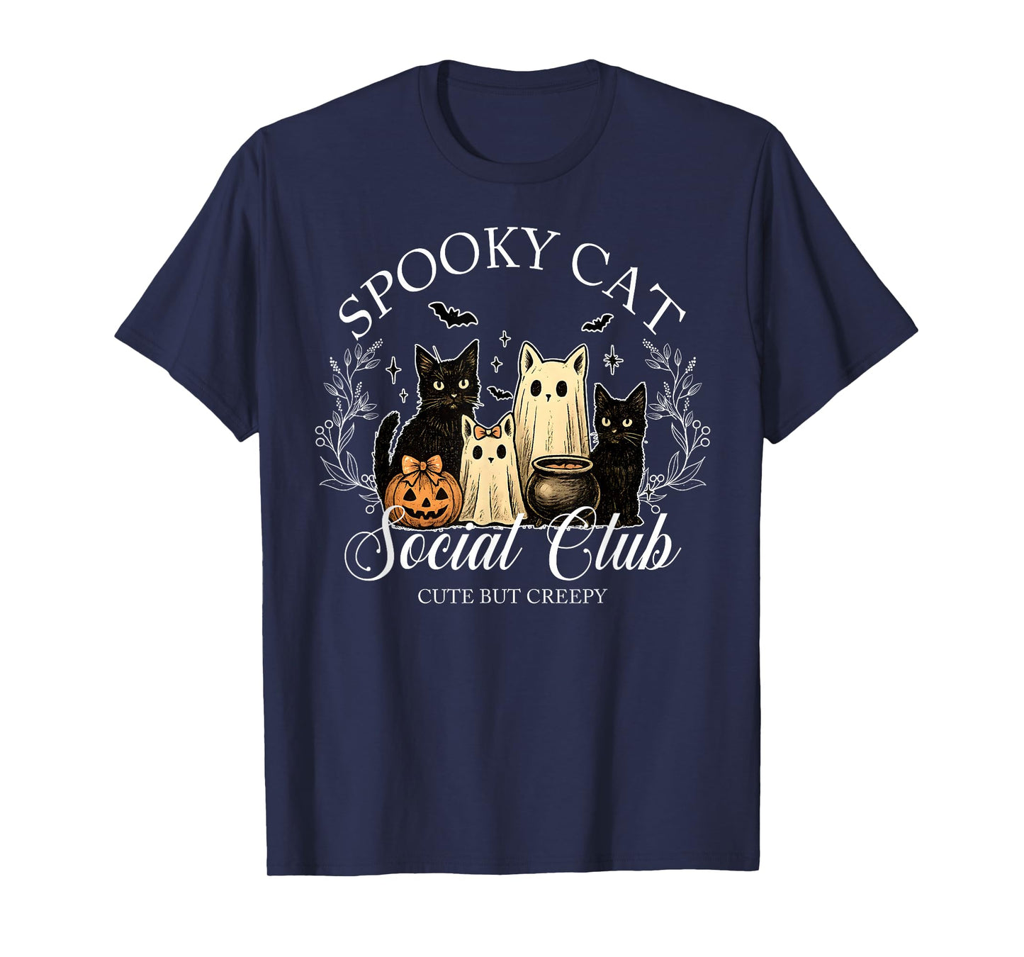 Spooky Cat Social Club Ghost Halloween Gothic Men Women Kids T-Shirt