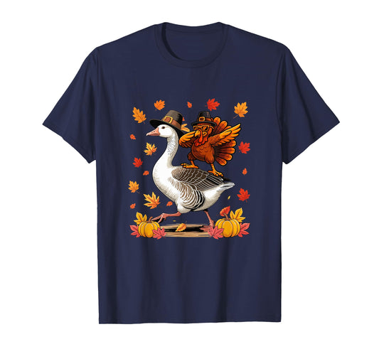 Dabbing Turkey On Goose Thanksgiving Autumn Pilgrim Farmer T-Shirt
