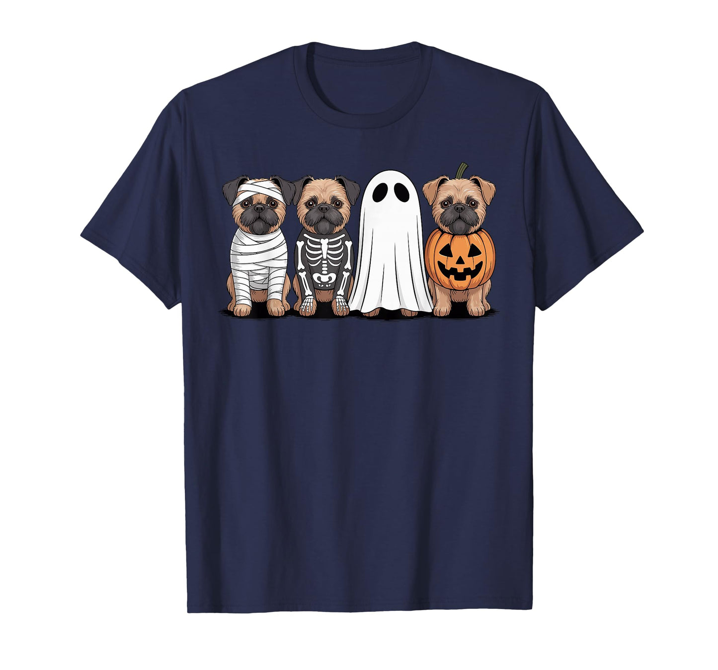 Spooky Ghost Brussels Griffon Pumpkin Halloween Dog Skeleton T-Shirt