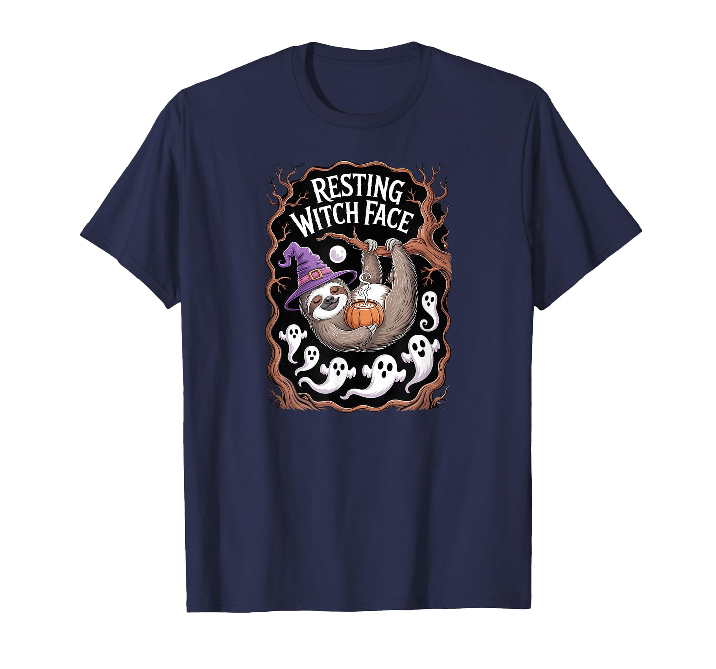 Halloween Sloth Resting Witch Face T-Shirt
