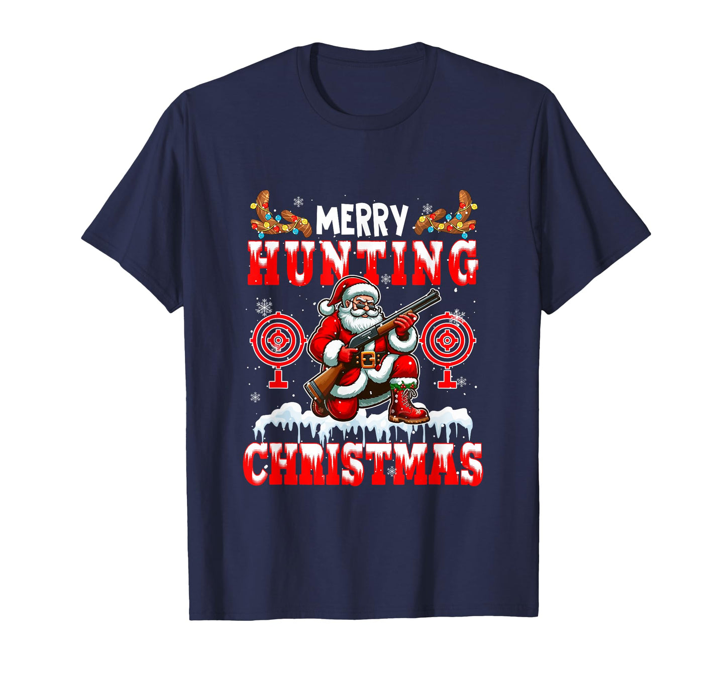 Merry Christmas Hunting Santa Colorful Costume Sport Lover T-Shirt