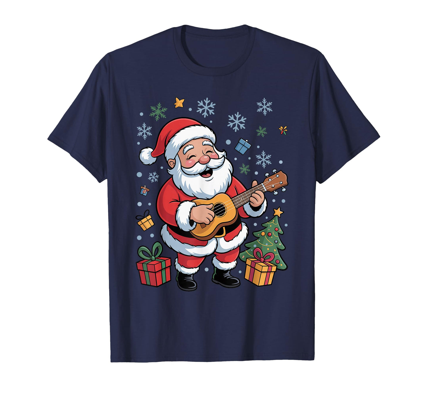 Santa Playing Christmas Funny Ukulele Holiday Xmas Pajama T-Shirt