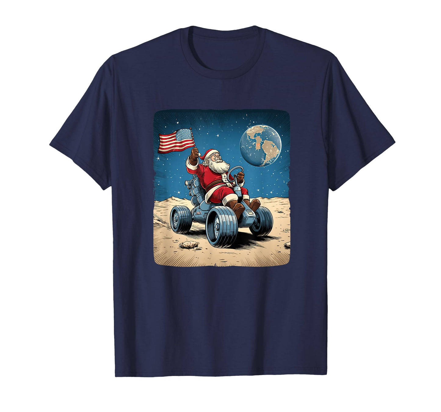 Cool Space Xmas Costume for Santa Moon Vehicle Lovers T-Shirt