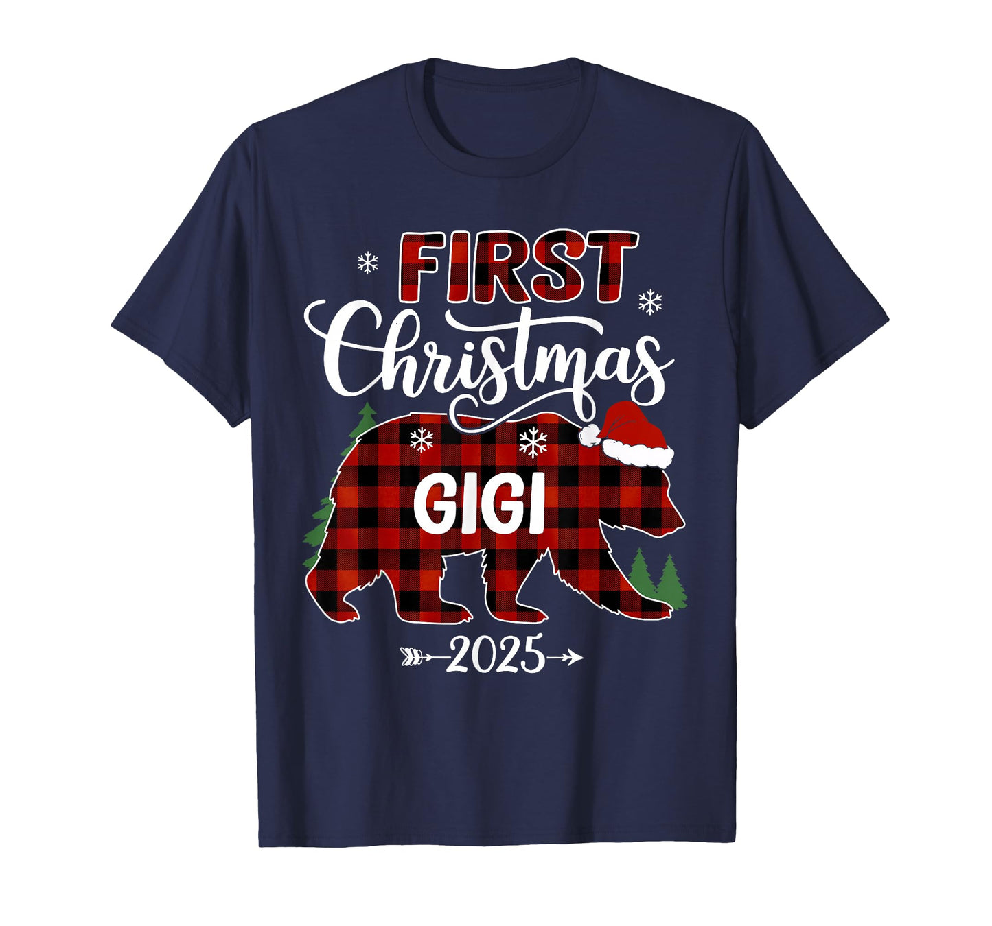 Pregnancy First Christmas Gigi Red Plaid Bear Santa 2025 T-Shirt