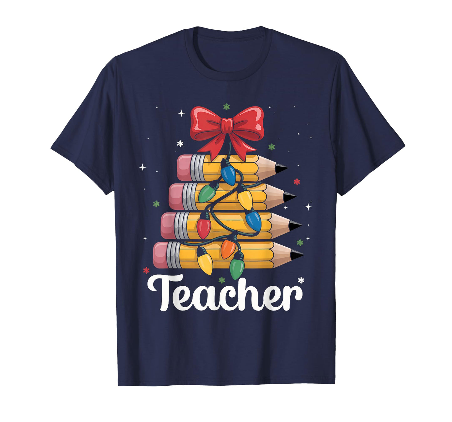 Christmas Coquette Bow Teacher Pencil Book Apple Women Men T-Shirt