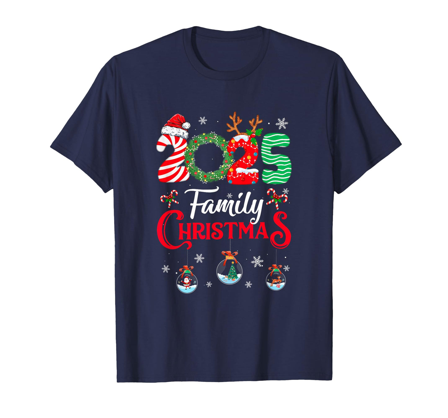 Family Christmas 2025 Merry Xmas Ball Light Garden Reindeer T-Shirt