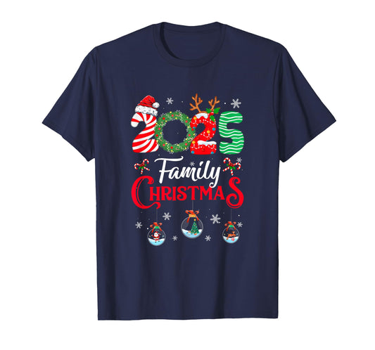 Family Christmas 2025 Merry Xmas Ball Light Garden Reindeer T-Shirt