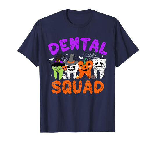 Dental Squad Tooth Pumpkin Witch Hat Halloween Costumes T-Shirt