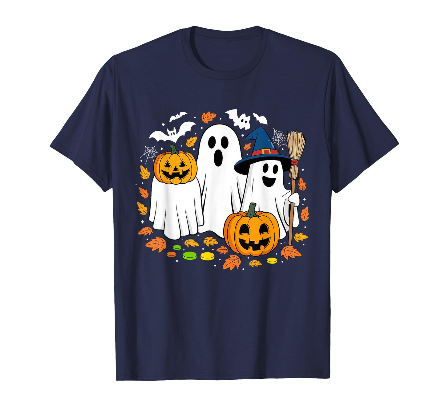 Cute Ghost Drinking Coffee Halloween Fall Ghost Book Reading T-Shirt