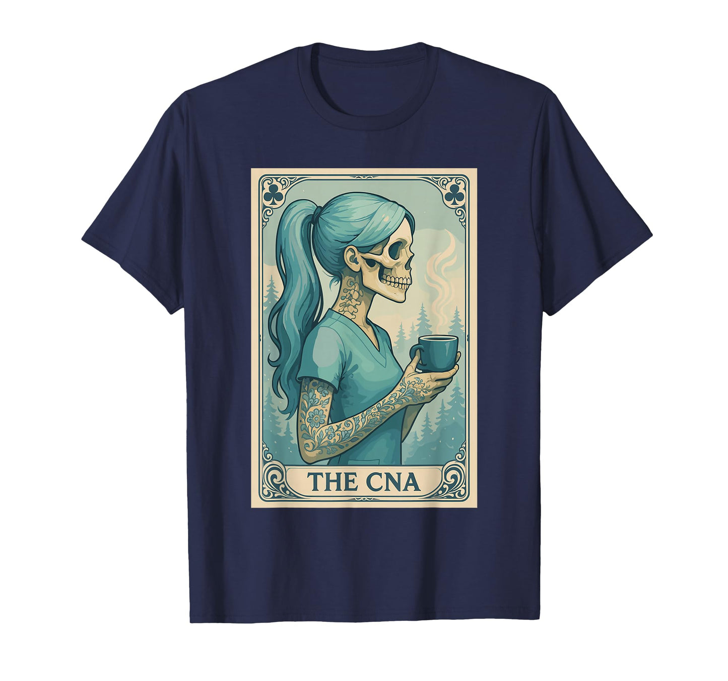 Halloween CNA Shirt, Skeleton Nurse Coffee Tarot Card T-Shirt