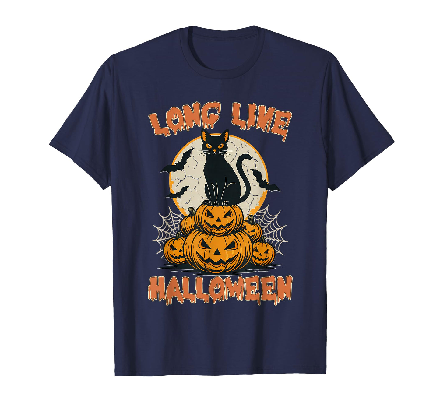 Long Live Halloween Funny Pumpkin Halloween Black Cat T-Shirt
