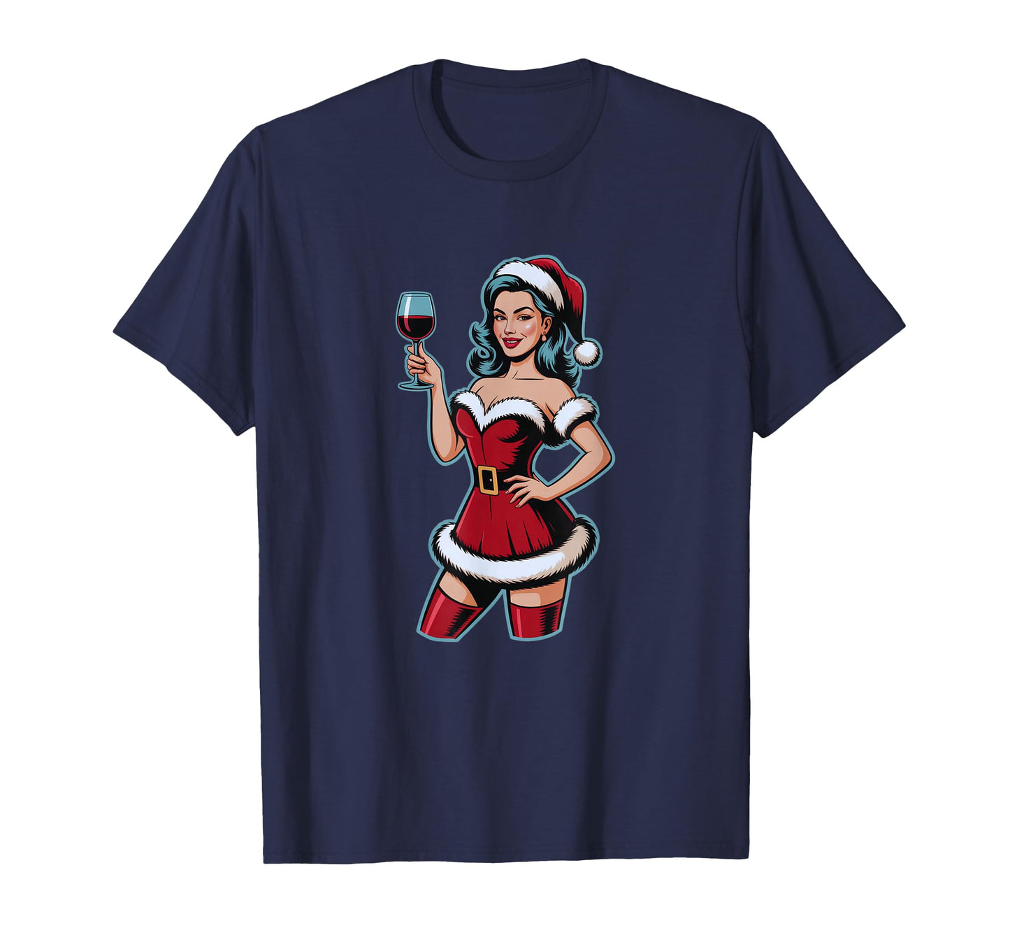 Christmas Wine Santa Girl Holiday Party Funny Vintage T-Shirt