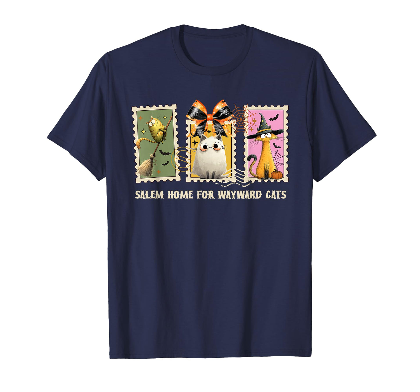 Funny Witch Cats Kittens Halloween Postage Stamps Cat Mom T-Shirt