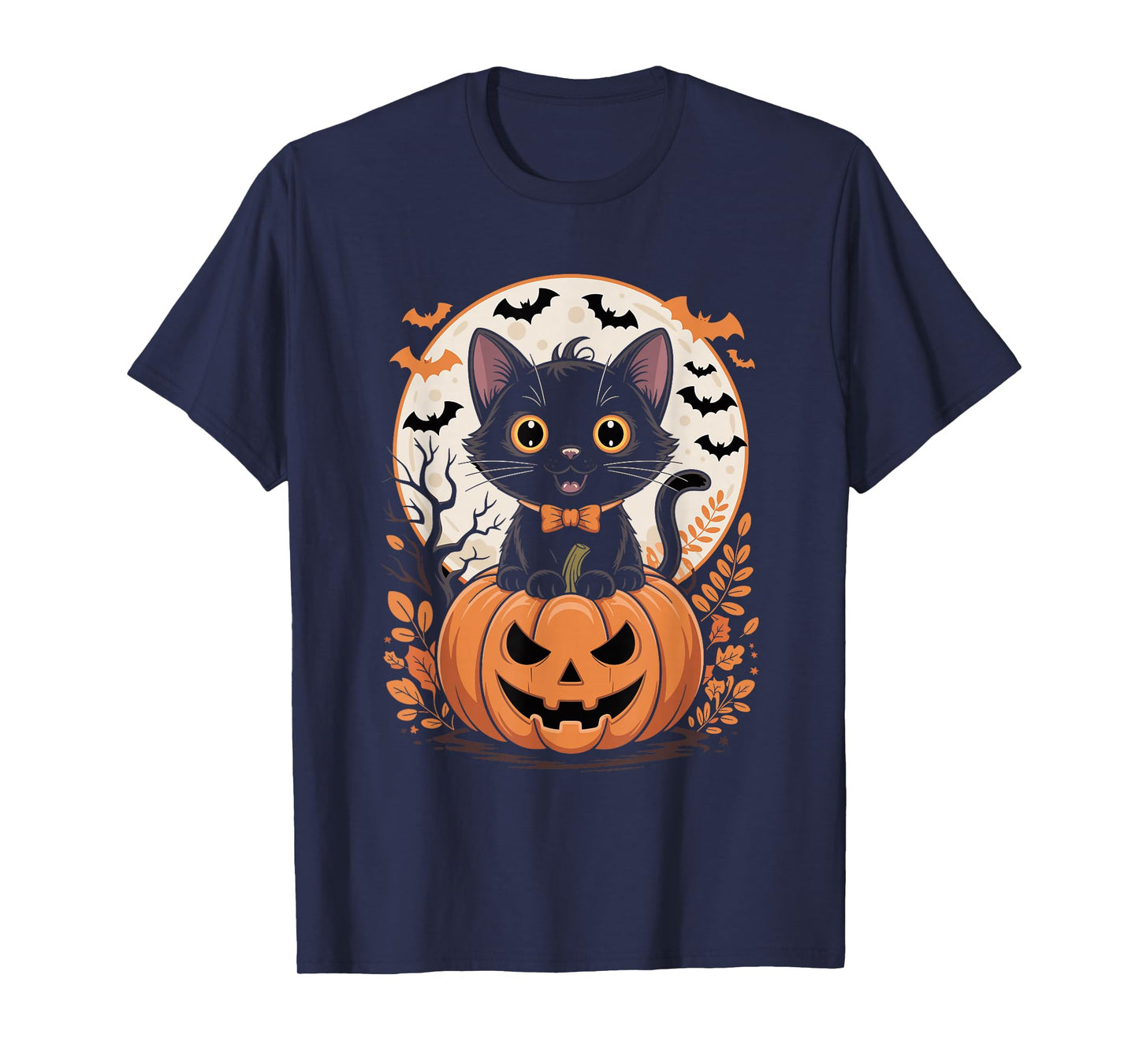 Black Cat Pumpkin Halloween Costume Fall Autumn Season T-Shirt