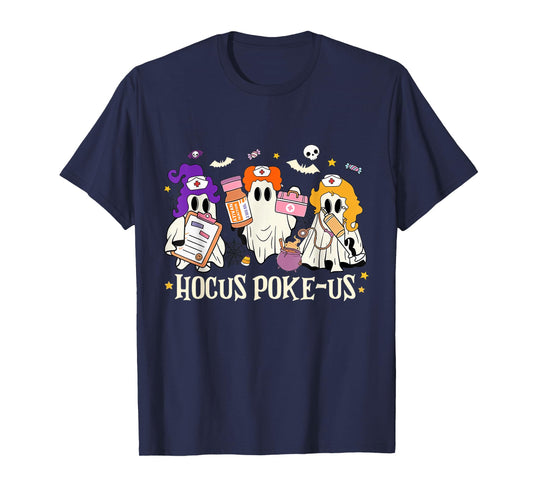 Halloween Ghost Nurse Hocus Poke Us Costume Scrub Top Women T-Shirt