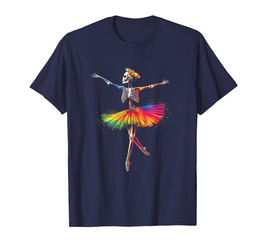 Halloween Skeleton Dancing Rainbow Ballerina Girls Women T-Shirt