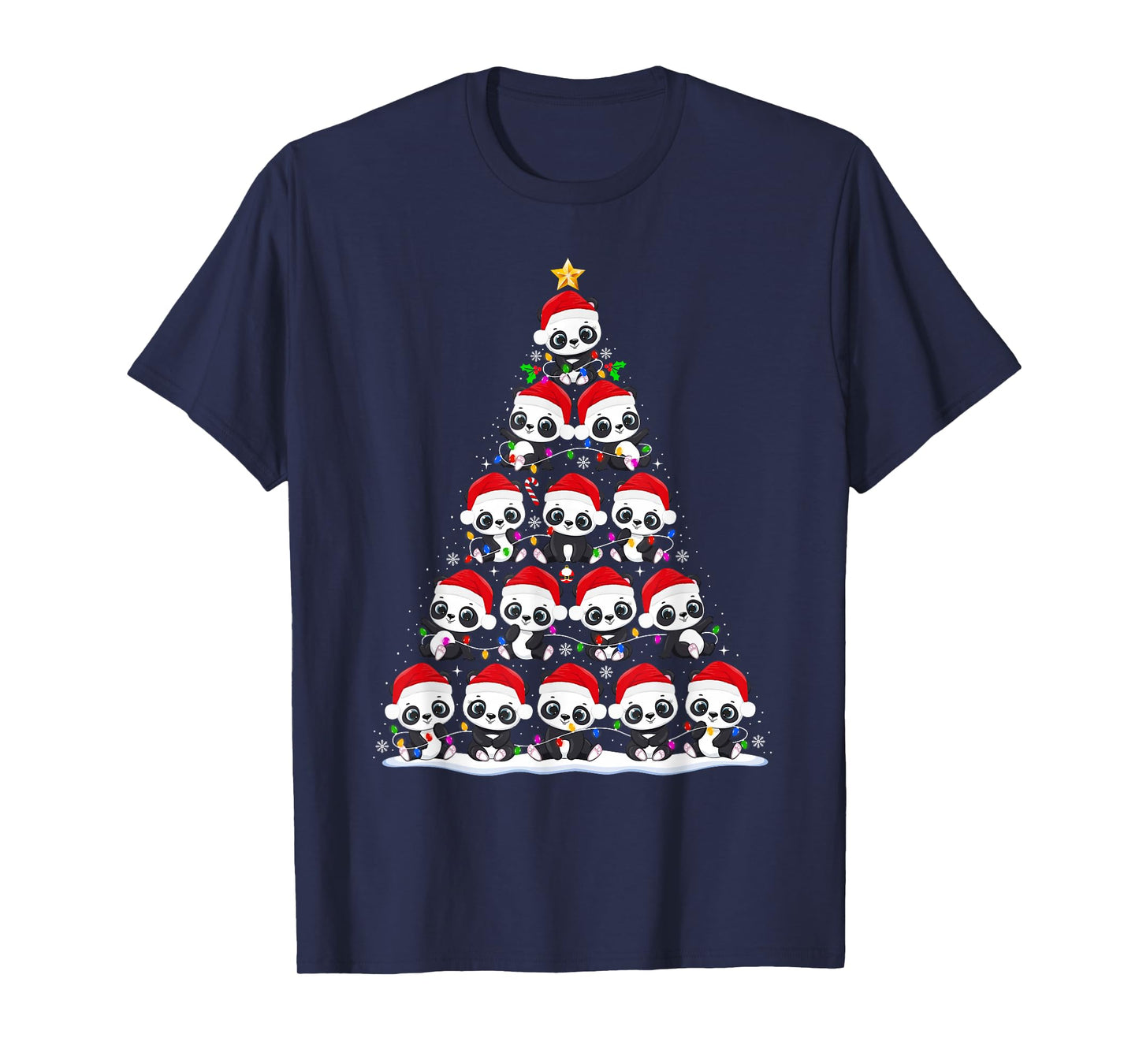Panda Christmas Tree Lights Funny Xmas Santa Hat Panda Lover T-Shirt